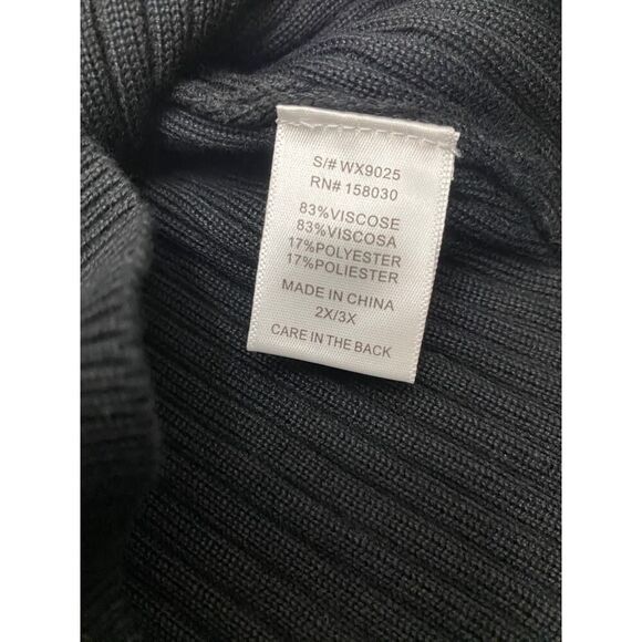 Love Tree Sweater Dress with Sash Belt Black V Neck Off Shoulder Mini Size 2X/3X - Picture 9 of 10